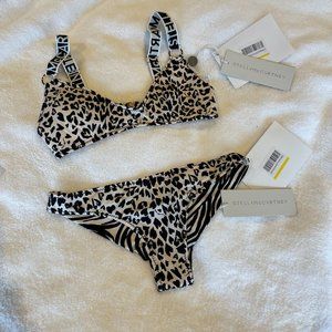 STELLA MCCARTNEY Animal Print Bikini Top and Bottom Set in Pouch Black White XS